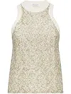 Brunello Cucinelli Stretch Cotton Jersey Top With Dazzling Net Embroidery In Gray