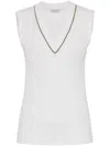 Brunello Cucinelli Stretch-cotton V-neck Top In Multicolor