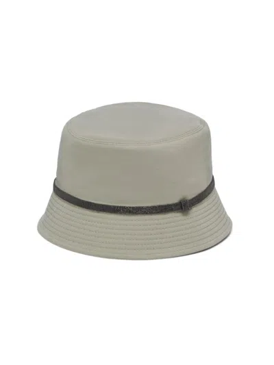 Brunello Cucinelli Bead-embellished Shell Bucket Hat In Sage Green