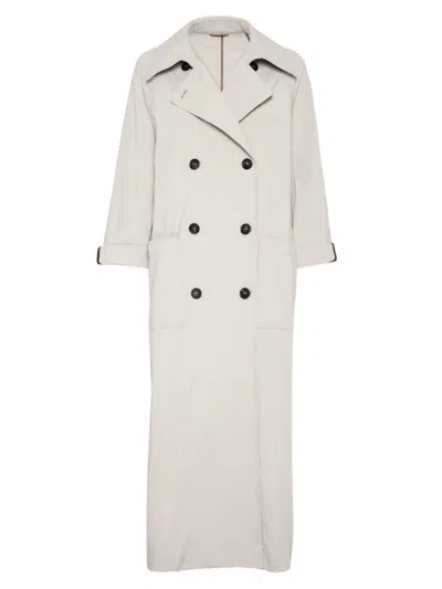 Brunello Cucinelli Women's Techno Canvas Coat With Shiny Details In Cool Beige