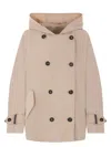 Brunello Cucinelli Double-breasted Jacket With Hood And Flap Pockets In Beige