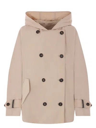 BRUNELLO CUCINELLI WOMEN'S TECHNO COTTON CABAN WITH PRECIOUS DETAIL