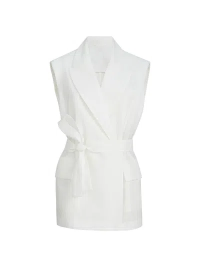 Brunello Cucinelli Women's Techno Cotton Poplin Belted Vest With Monili In White