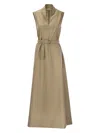Brunello Cucinelli Monili-collar Raffia-belt Sleeveless Crinkle Cotton Maxi Dress In Beige