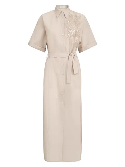 Brunello Cucinelli Dress With Dazzling Seabed Embroidery In Neutral