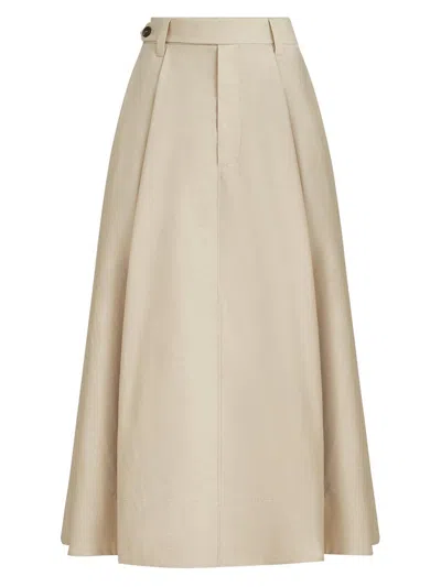 Brunello Cucinelli Techno Cotton Poplin Sartorial Skirt With Monili In Neutral