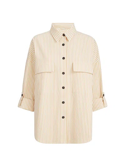 Brunello Cucinelli Techno-cotton Striped Seersucker Shirt With Monili In Neutral