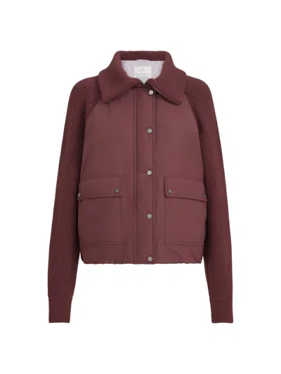 Brunello Cucinelli Women's Techno Cotton Taffeta And Virgin Wool, Cashmere And Silk Knit Down Jacket With Shiny Zipper  In Burgundy