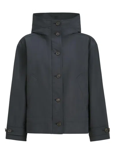 Brunello Cucinelli Techno Cotton Taffeta Outerwear Jacket With Shiny Zipper Pull In Blue