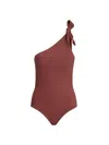 Brunello Cucinelli One Shoulder Swimsuit High Cut Embellished Knot In Brown