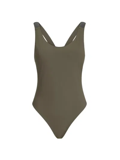 BRUNELLO CUCINELLI WOMEN'S TECHNO JERSEY BATHING SUIT WITH PRECIOUS DETAILS