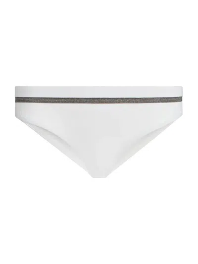 Brunello Cucinelli Women's Techno Jersey Bikini Bottoms With Monili In White