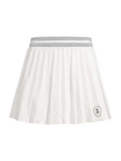 Brunello Cucinelli Techno Poplin Pleated Skirt With Logo In White