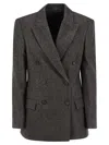 Brunello Cucinelli Women Techno Wool Carded Chevron Jacket With Monile In Black