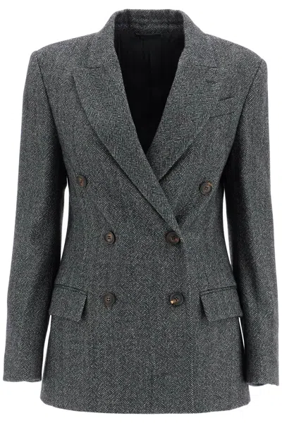 Brunello Cucinelli Women's Techno Wool Carded Chevron Jacket With Monile In Black