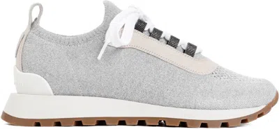 Brunello Cucinelli Light Grey Textile Sneakers In Silver