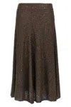 Brunello Cucinelli Texture Dazzling Midi Skirt With Sequined Finish In Brown