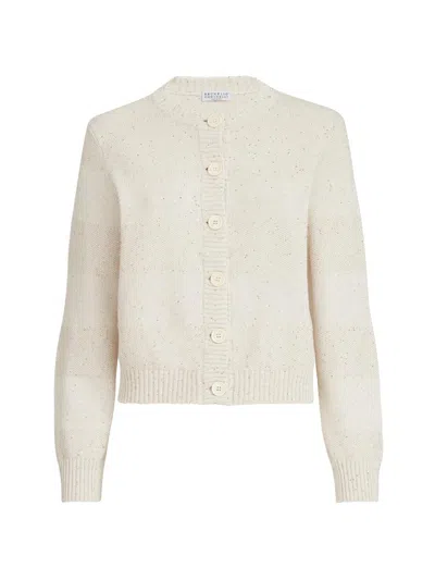 Brunello Cucinelli Women's Textured Stripe Cardigan In Cotton Diamond Yarn In Neutral
