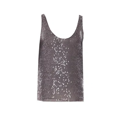 Brunello Cucinelli Women Top Dazzling Cascade Embroidery In Crispy Silk In Gray