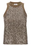 Brunello Cucinelli Sleeveless Cotton Top With Sequins Accents