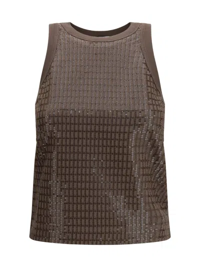 Brunello Cucinelli Women Top In Cotton With Luminous Embroidery In Brown