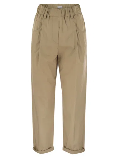 BRUNELLO CUCINELLI BRUNELLO CUCINELLI WOMEN TRACK FIVE-POCKET TROUSERS IN LIGHTWEIGHT POPLIN WITH MONILINE