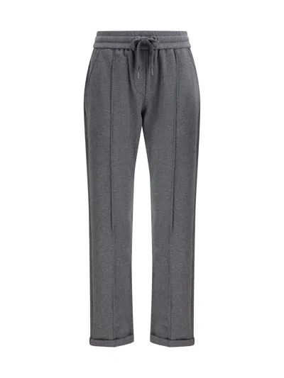 Brunello Cucinelli Women Track Stretch-fleece Trousers With Monili Detailing In Gray
