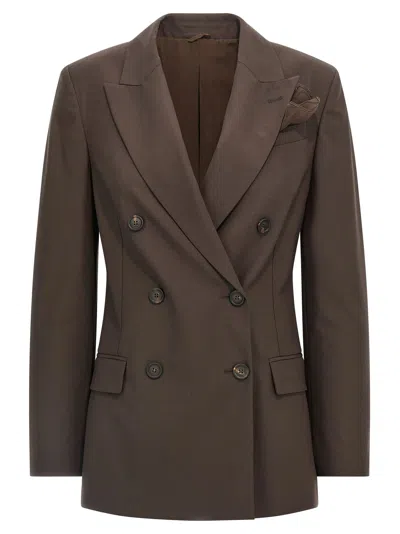 Brunello Cucinelli Women Tropical Luxury Wool Blazer In Brown