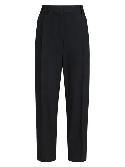 Brunello Cucinelli Women's Tropical Luxury Wool Slouchy Trousers With Monili In Black