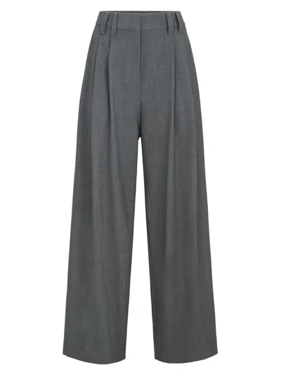 Brunello Cucinelli Women's Tropical Luxury Wool Tailored Trousers With Monili In Gray