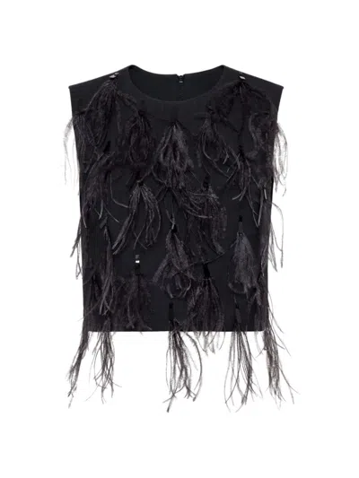 Brunello Cucinelli Feather-detailing Sleeveless Top In Anthracite