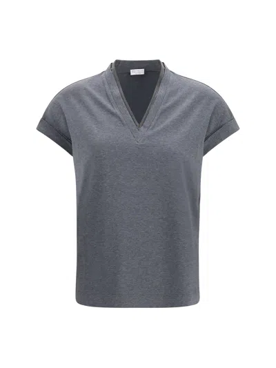 Brunello Cucinelli Women T-shirt With Embellishments In Gray
