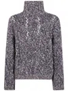 Brunello Cucinelli High Neck Textured Knit Sweater In Blue