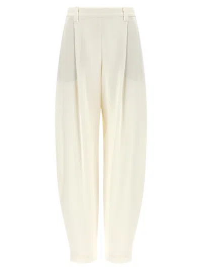 Brunello Cucinelli Viscose And Linen Fluid Twill Wide Trousers With Monili In Nude