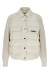 Brunello Cucinelli Two-material Down Jacket With Shiny Flap Detail In White