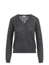 Brunello Cucinelli V-neck Cable Pullover Sequin Embellishments In Gray