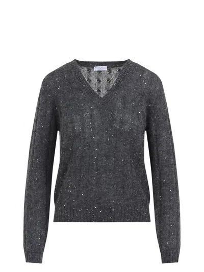 BRUNELLO CUCINELLI WOMEN'S V-NECK CABLE PULLOVER SWEATER
