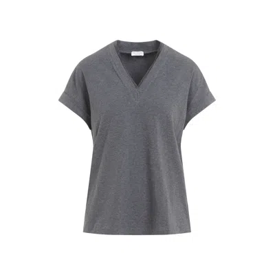 BRUNELLO CUCINELLI WOMEN'S V-NECK MONILE T-SHIRT