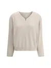 Brunello Cucinelli Cotton Sweater Dropped Shoulders Long Sleeves In Neutral