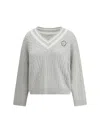 Brunello Cucinelli Cotton Cable Knit Sweater Sweaters And Cardigans Gray In White