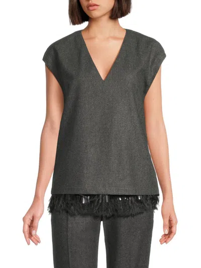 Brunello Cucinelli Women's V-neck Virgin Wool Sweater In Gray