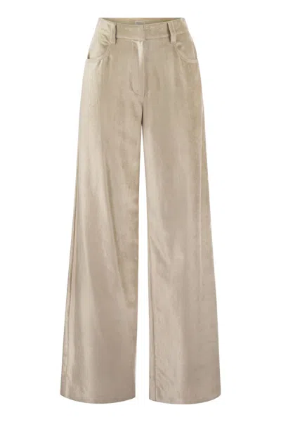 Brunello Cucinelli Women's Velvet Pants For A Stylish Look In Beige