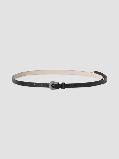 Brunello Cucinelli Women's Vintage-effect Leather Belt With Shimmering Buckle And Shiny Loop In Black