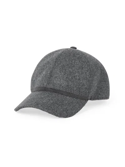 Brunello Cucinelli Women's Virgin Wool And Cashmere Flannel Baseball Cap With Shiny Band In Gray