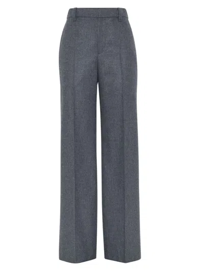 Brunello Cucinelli Women's Virgin Wool And Cashmere Flannel Loose Trousers In Gray