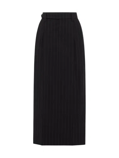 Brunello Cucinelli Wool-blend Pinstripe Skirt In Black