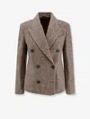 Brunello Cucinelli Wool Double-breasted Jacket With Front Pockets In Brown