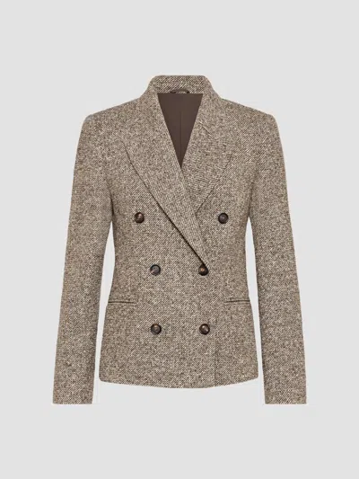 Brunello Cucinelli Women's Virgin Wool And Silk Mélange Diagonal Blazer With Monili In Brown