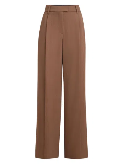 Brunello Cucinelli Women's Virgin Wool And Viscose Tricotine Loose Pleated Trousers In Brown