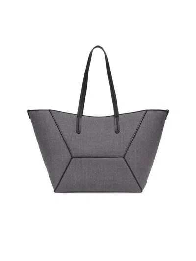 Brunello Cucinelli Women's Virgin Wool Canvas Shopper Bag With Monili In Grey
